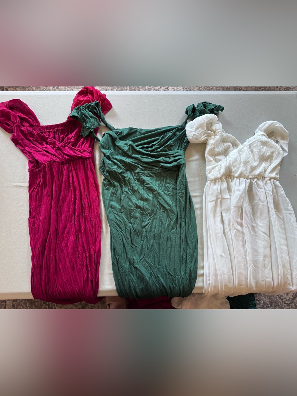Burgundy, Green, White long maternity photoshoot dresses